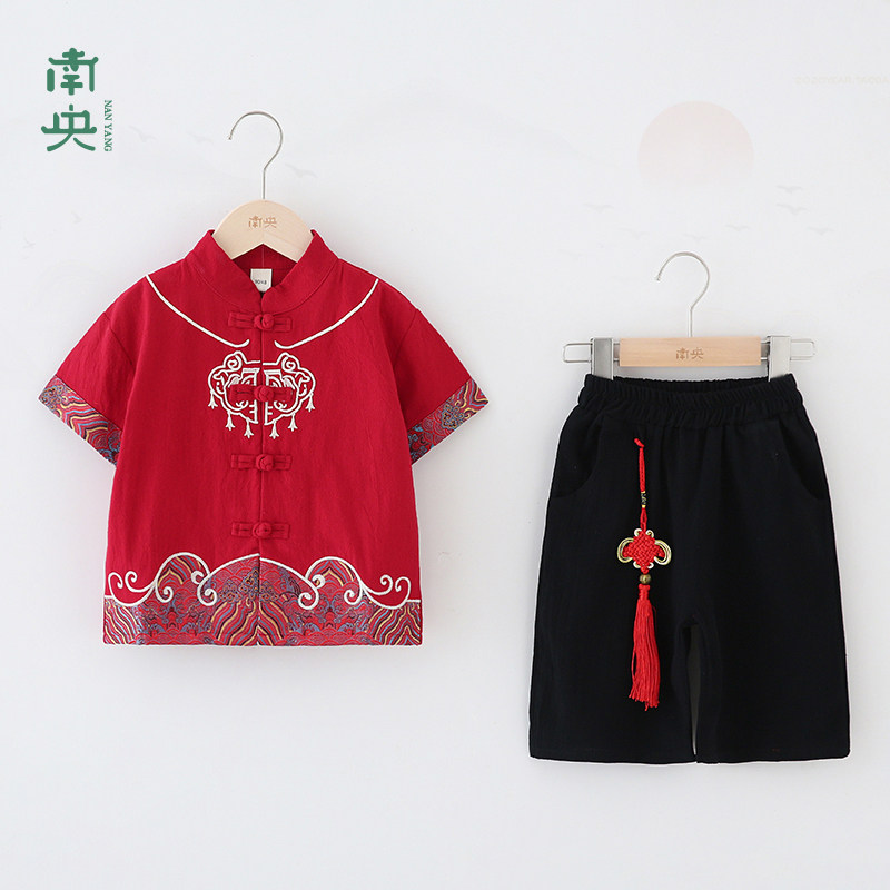 周岁礼服男宝宝夏季薄款唐装儿童纯棉套装男童汉服短袖古装中国风,淘宝优惠券,粉丝福利购,淘宝优惠卷