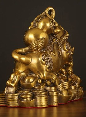 纯铜牛摆件纳财神牛摆件招财牛势办公室客厅装饰品开业礼品旺市牛