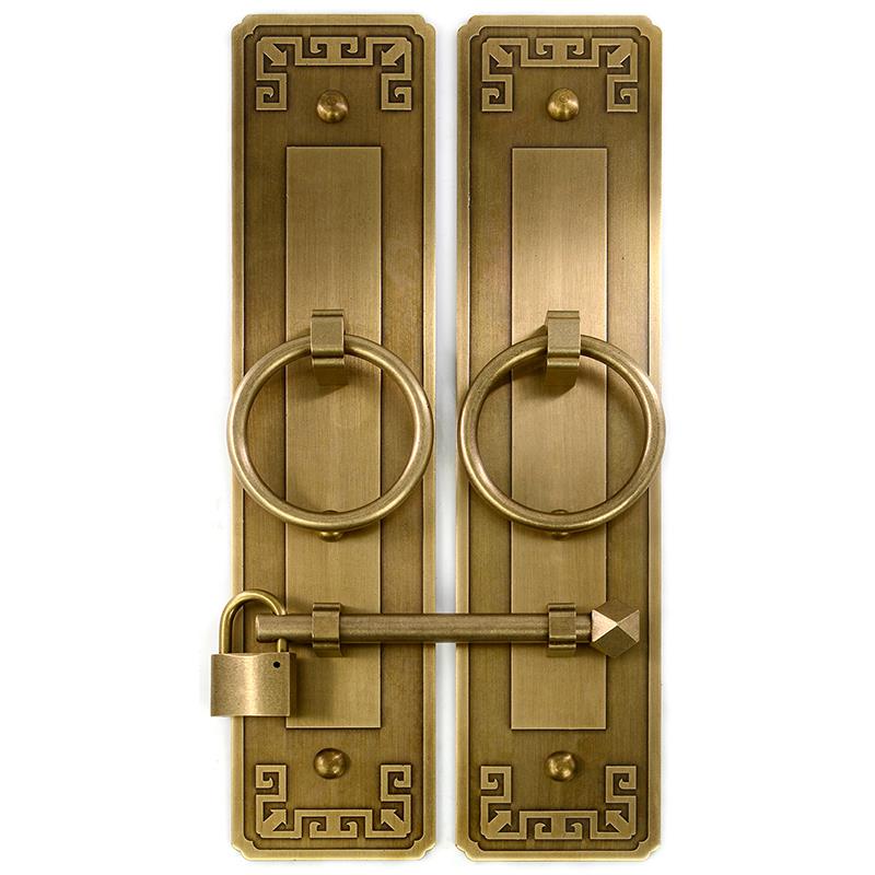 仿古纯铜直条拉手中式实木大门全铜拉环老式柜门把手插销搭扣挂锁 - 图3