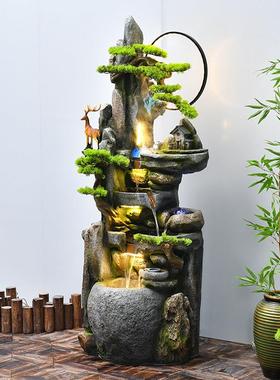 中式禅意水景假山流水喷泉客厅景观摆件招财开业风水轮落地装饰品