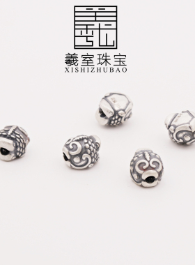 S999纯银复古小鱼立体金鱼隔珠