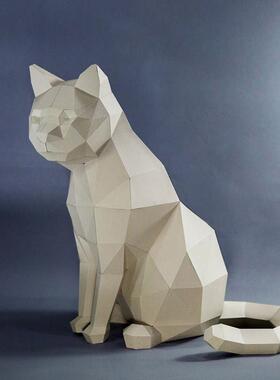 纸有艺术忧伤的猫咪酒柜橱窗装饰纸艺自制DIY纸模型摆件模型