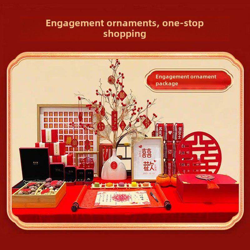 新中式订婚宴布置场景背景墙红色喜庆KT板装饰订婚摆件全套,淘宝优惠券,粉丝福利购,淘宝优惠卷
