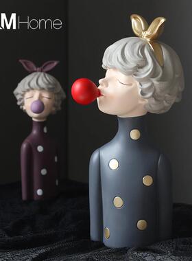 北欧轻奢风泡泡女孩摆件创意家居客厅摆设电视柜办公室桌面装饰品