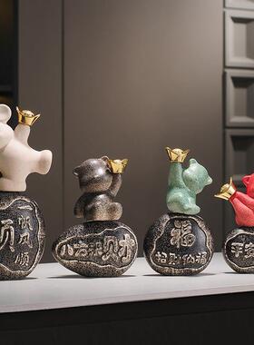 平安喜乐事事如意招财福熊电视柜装饰摆饰客厅酒柜装饰品乔迁礼物