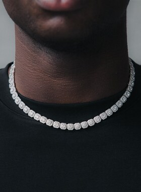 ICE BLING 10MM方形锆石冰糖链 嘻哈满钻欧美风小众项链男女