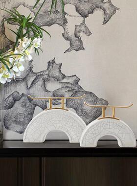 新中式冰裂陶瓷拱桥摆件家居客厅酒柜样板房白色艺术品装饰品摆设