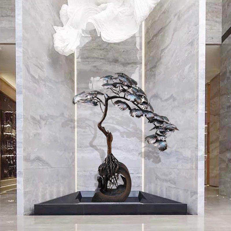 中式铁艺迎客松摆件别墅大厅玄关过道落地工艺品金属松树雕塑装饰,淘宝优惠券,粉丝福利购,淘宝优惠卷