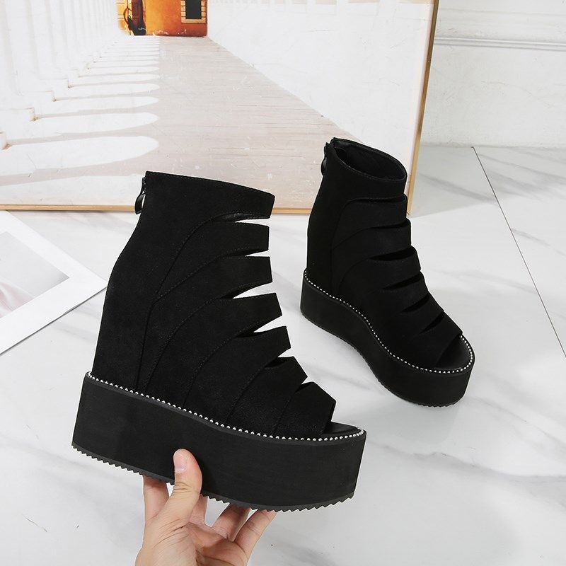 2025春夏时尚内增高坡跟厚底凉鞋女高跟防水台镂空松糕底鱼嘴凉靴,淘宝优惠券,粉丝福利购,淘宝优惠卷