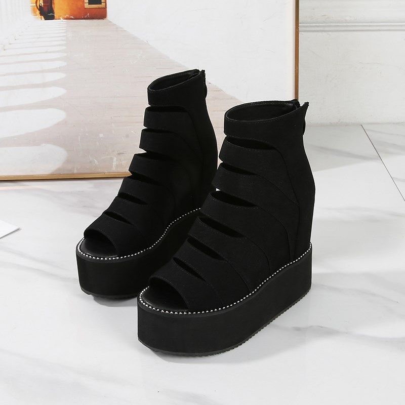 2025春夏时尚内增高坡跟厚底凉鞋女高跟防水台镂空松糕底鱼嘴凉靴,淘宝优惠券,粉丝福利购,淘宝优惠卷