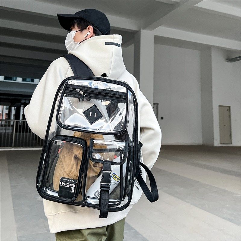 PVC透明果冻包男2024新款大容量双肩包女中学生书包个性防水背包,淘宝优惠券,粉丝福利购,淘宝优惠卷