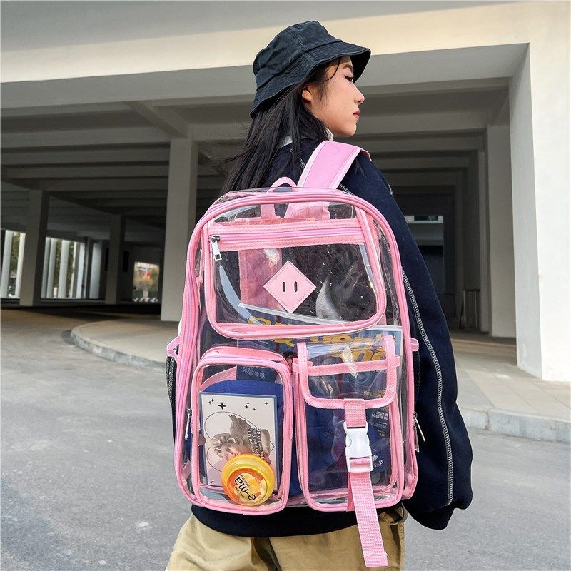 PVC透明果冻包男2024新款大容量双肩包女中学生书包个性防水背包,淘宝优惠券,粉丝福利购,淘宝优惠卷