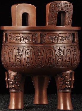 紫铜三足圆鼎摆件鼎盛千秋大克铜鼎家居客厅玄关装饰品商务礼品