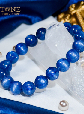 PLSTONE普琳k丝天然水晶7A冰种猫眼蓝晶石手链手串女男--无加色