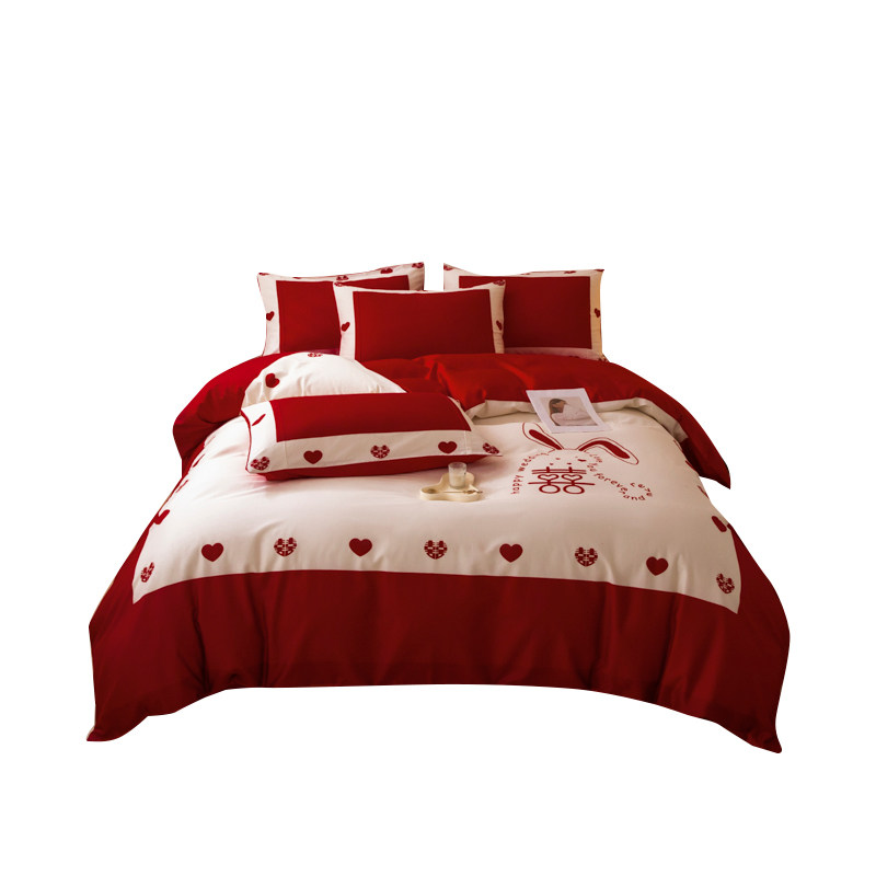 结婚牀上四件套高级感大红色牀单被罩新婚婚庆陪嫁喜被套牀上用品,淘宝优惠券,粉丝福利购,淘宝优惠卷