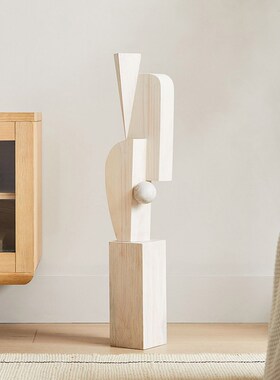 酒店样板间实木抽象几何艺术雕塑家居客厅装饰落地摆件木雕工艺品