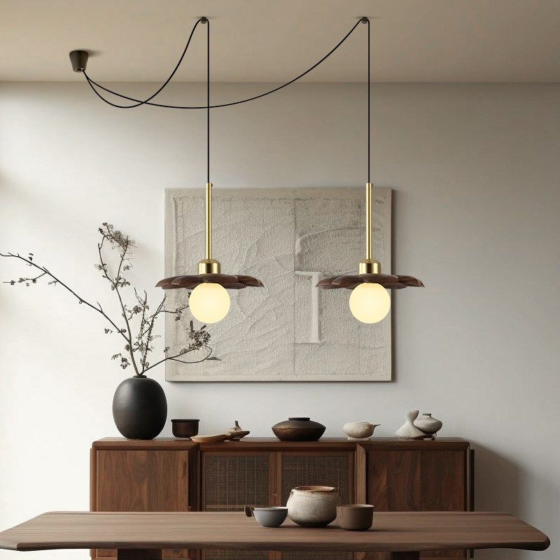 实木飞碟餐厅吊灯 可调节可移位偏置灯位吧台灯侘寂风中古餐桌灯,淘宝优惠券,粉丝福利购,淘宝优惠卷