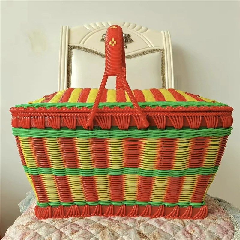 手工编织篮子塑料长方形手编提篮买菜购物篮拜神结婚篮仿藤条礼篮,淘宝优惠券,粉丝福利购,淘宝优惠卷