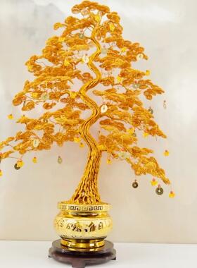 手工摇钱树摆件店铺收银台招财树电视酒柜装饰乔迁开业礼物发财树