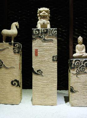 中式仿古祥云展示柱落地摆件过道玄D关装饰盆景摆设底座仿石拴马