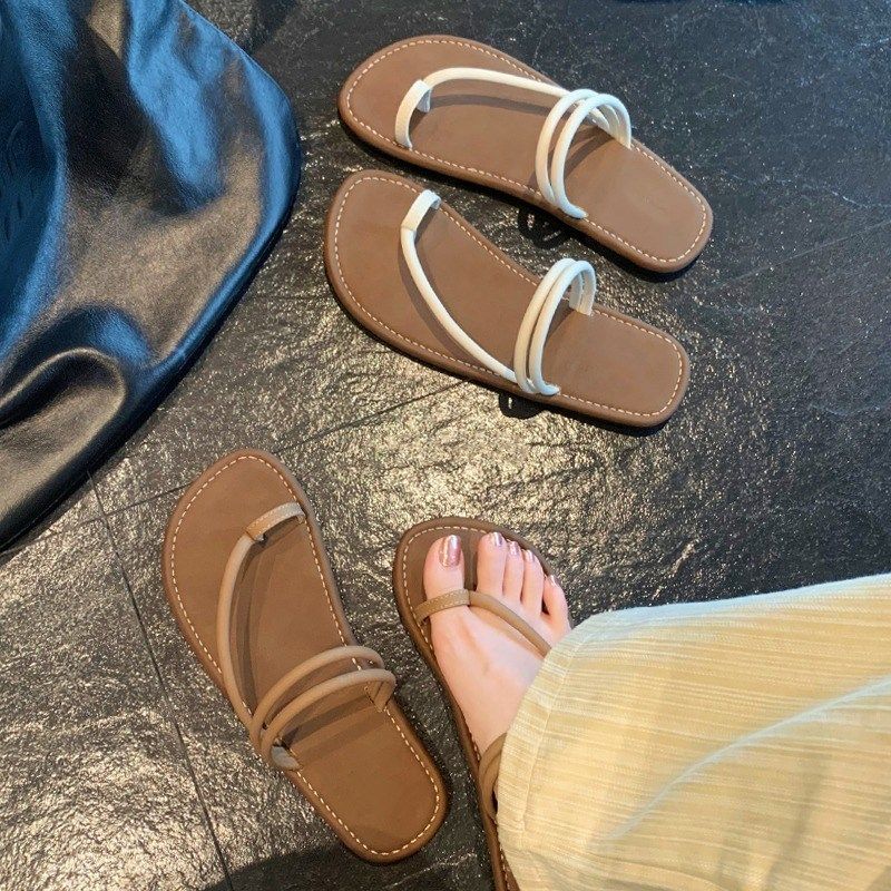 法式细带平底套趾凉鞋女2025新款夏季仙女风两穿一字带外穿凉拖鞋,淘宝优惠券,粉丝福利购,淘宝优惠卷