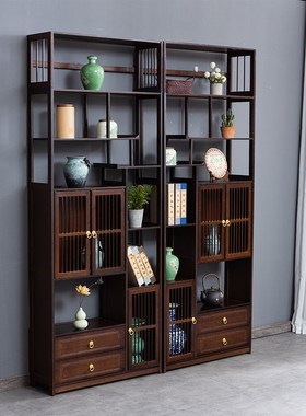 博古架新中式实木多宝阁茶柜茶叶架书房博古小摆件置物架客厅书架