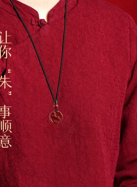 朱砂吊坠生肖挂件女龙蛇马羊猴鼠牛虎兔鸡狗猪项链小孩本命年儿童