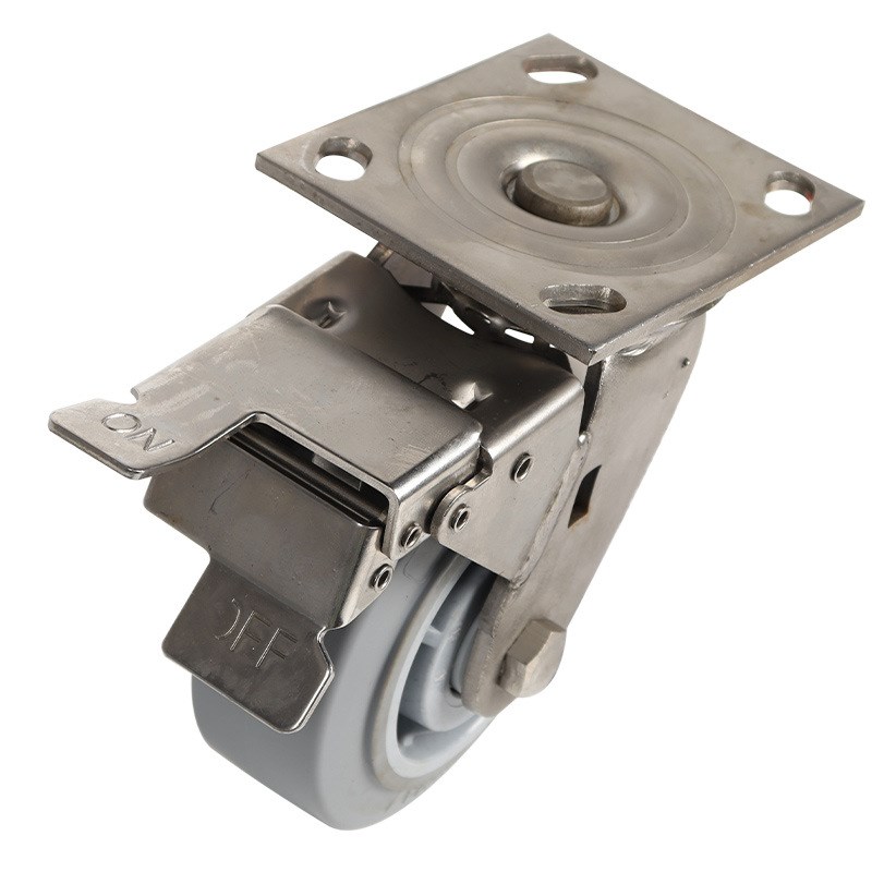 重型不锈钢4/5/6/8寸PU/尼龙/人造胶万向轮带刹车工业平板车脚轮 - 图2