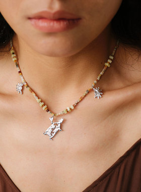 GLYPHS/符界纳西族东巴文害羞男孩盼金哥串珠玛瑙大地色项链