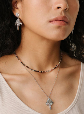 GLYPHS/符界墨点点蘑菇蔷薇石红纹石串珠项链可单独佩戴