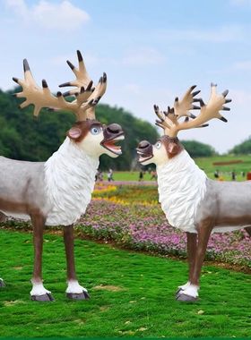 仿真麋鹿玻璃钢雕塑户外