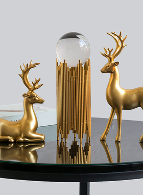 轻奢水晶球d招财鹿摆件客厅酒柜家居装饰品北欧风办公室桌面小摆