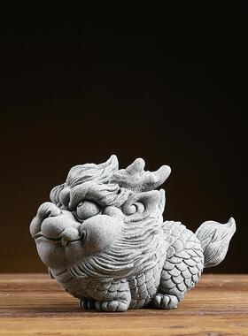 创意青砂石祥瑞麒麟动物茶宠家居工艺品电视柜装饰品造景摆件礼物