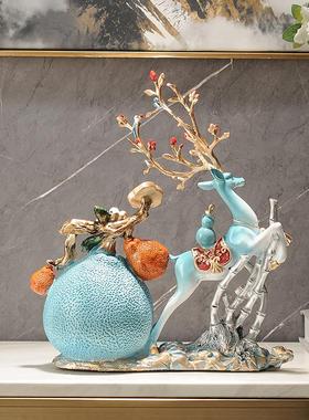 创意招财鹿乔迁家居装饰客厅电视柜玄关搬家礼物流沙画沙漏工艺品