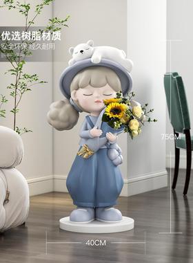 可爱女孩大型花瓶落地摆件客厅电视柜玄关家居装饰品生日乔迁礼物