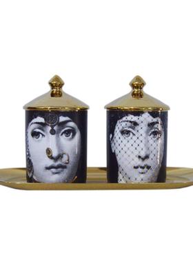 出口波普艺术人物金色带盖棉签罐储物收纳罐笔筒烛台家居装饰摆件