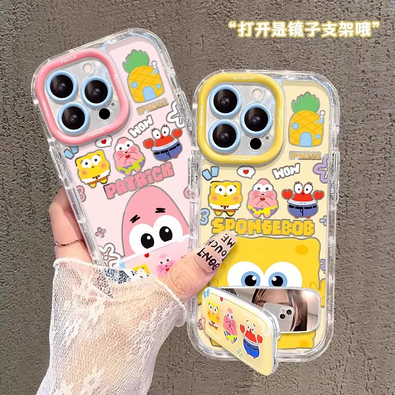 海绵宝宝适用华为荣耀手机壳镜子支架软套