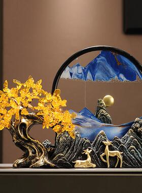 喜柿 发财树流沙画摆件沙漏解压新中式客厅办公室玄关乔迁礼物