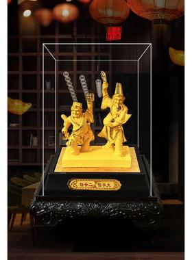 绒沙金黑白无常神像七爷八爷摆设 大二爷伯家居饰品工艺 沙金摆件