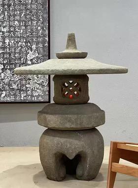 天然灯笼仿古太阳能灯雪见复古庭院中式仿清代石雕塑造景石头摆件