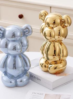 24款网红电镀陶瓷气球熊金银粉兰橙紫蓝红白色桌面装饰品摆件