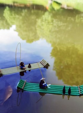 竹筏船模型假山盆景吸水石配件迷你摆件饰品可下水漂浮江南小木船