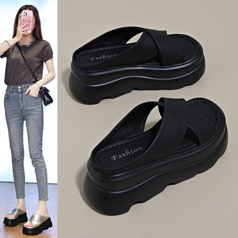 松糕凉拖鞋女夏季外穿2025新款百搭女士沙滩鞋厚底增高一字拖凉鞋,淘宝优惠券,粉丝福利购,淘宝优惠卷