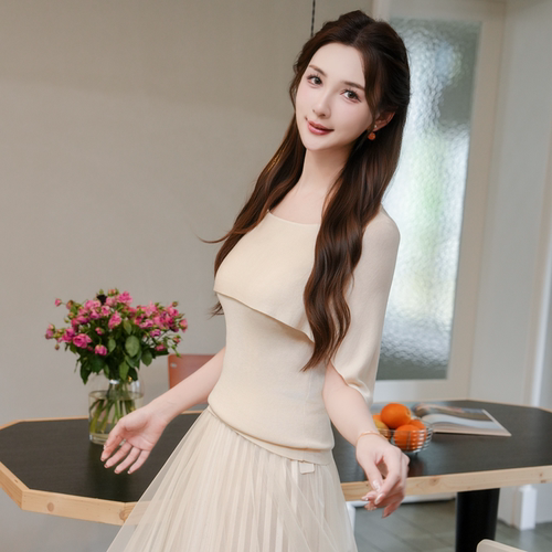 COCO BECCI【天丝斗篷小衫】100莱赛尔假两件斗篷针织衫上衣女夏 - 图0