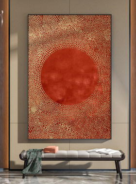 现代新中式红色轻奢红色高级感酒店客厅装饰画玄关壁画竖版挂画