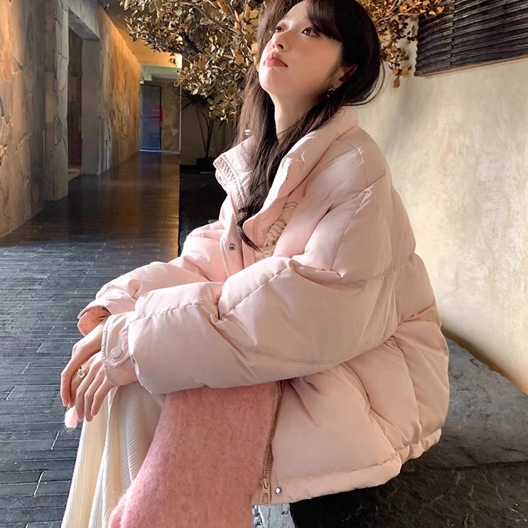 牛角扣羽绒服女立领小个子设计感2025年新冬保暖白鸭绒韩系面包服