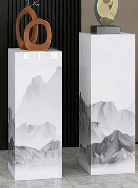 岩板花架摆件家用客厅沙发电视柜旁边落地工艺品新中式底座装饰品