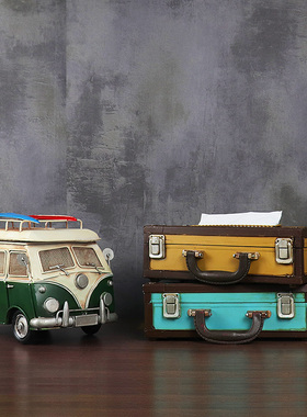 欧璟美 欧式怀旧创意铁皮纸巾盒小摆件 房间软装饰品纸巾抽收纳箱