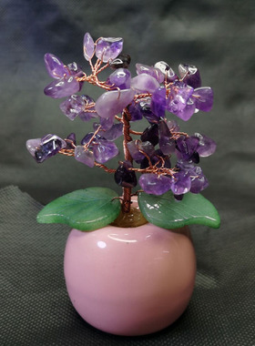 天然黄粉紫水晶发财树招财树摆件玄关隔断办公桌车载摆件创意摆设