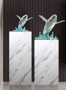 海豚雕塑动物装饰样板房酒店大堂楼梯转角鲸鱼落地装置艺术品摆件